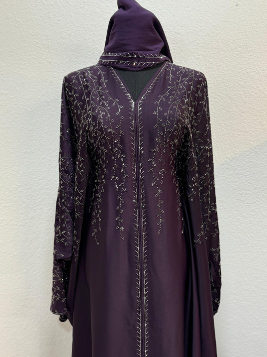 Linear Beaded Hooded Abaya