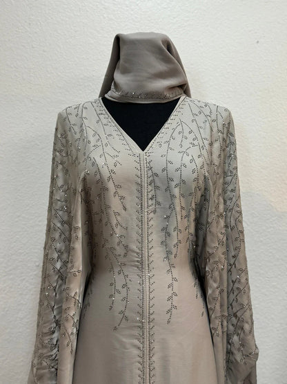 Linear Beaded Hooded Abaya