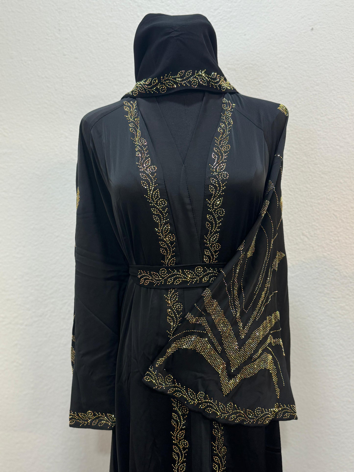 Gold Beaded Belted Modest Abaya